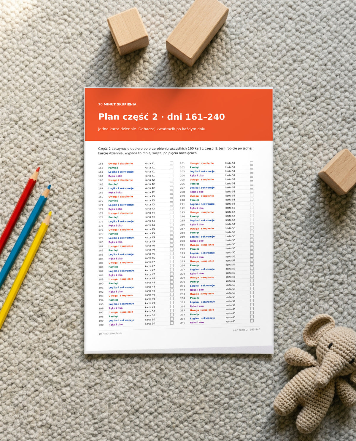 Plan na dni 161 do 240 z części 2, jedna karta dziennie z kwadracikiem do odhaczenia